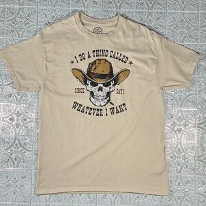 Men's Beige Cowboy Skull T Shirt Size Large And X-Large